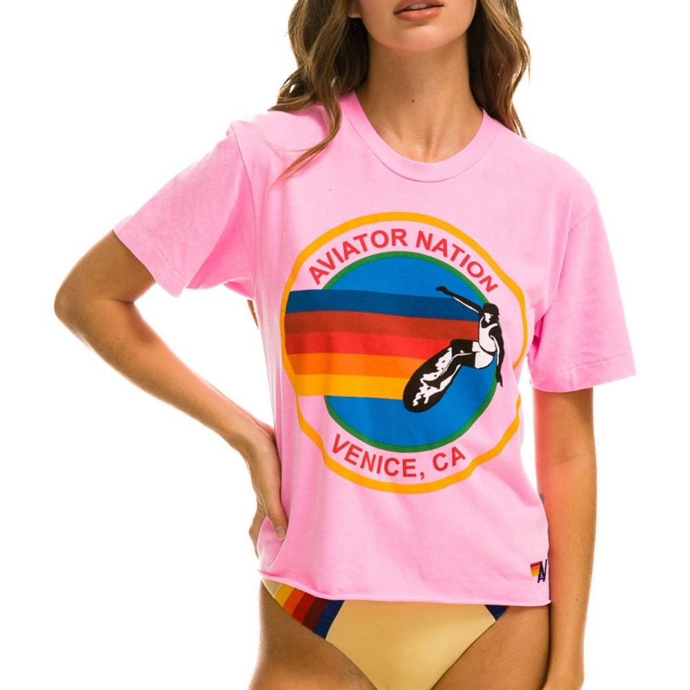 Aviator Nation -SIGNATURE BOYFRIEND TEE - NEON PINK- size XS